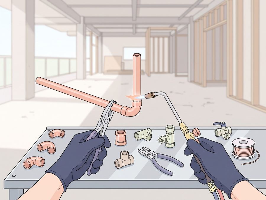 配管をろう付けする設備職人